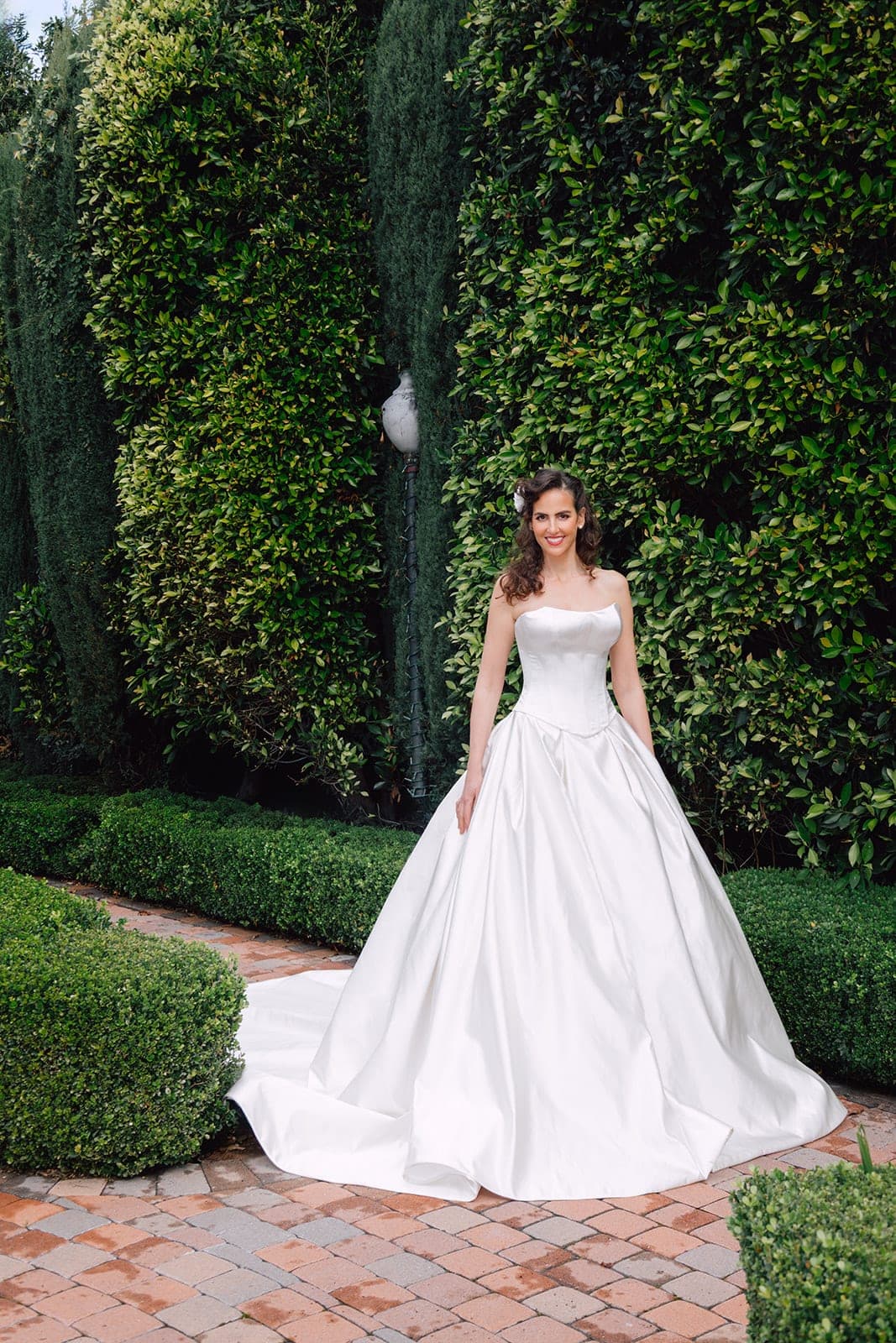 The Camille luxury silk satin ballgown, full front view