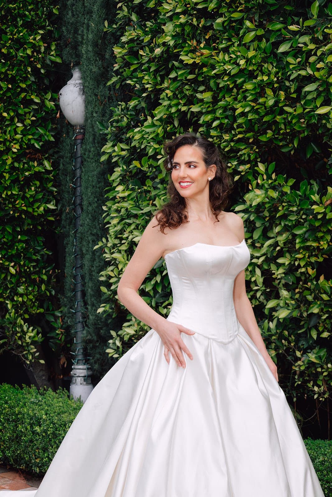 Detail of the Camille's sculpted silk satin bodice