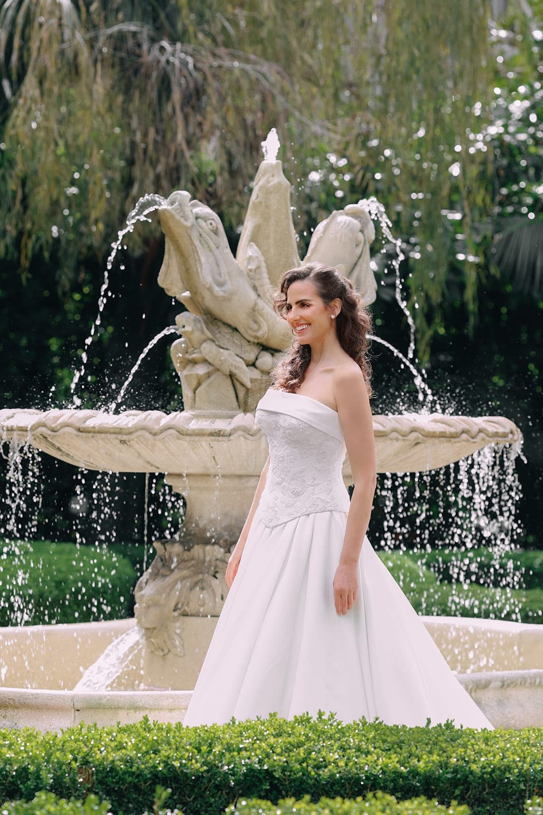 The Aurelia gown in a garden setting