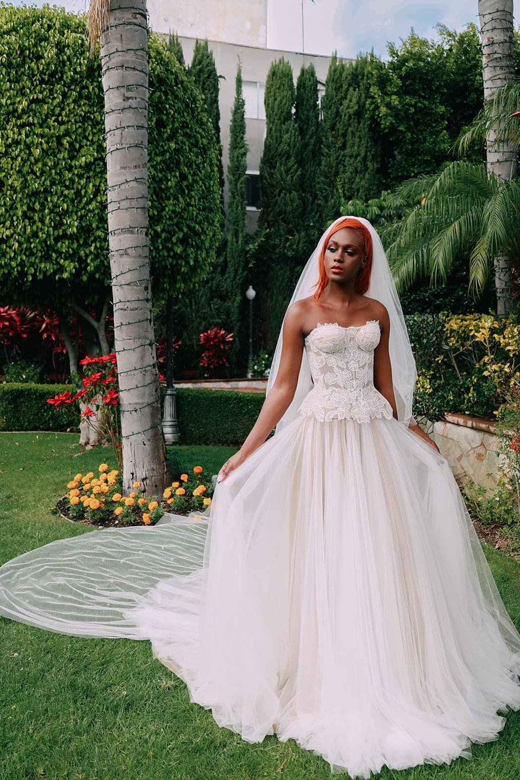 Full view of the Seraphine Italian tulle two-piece gown