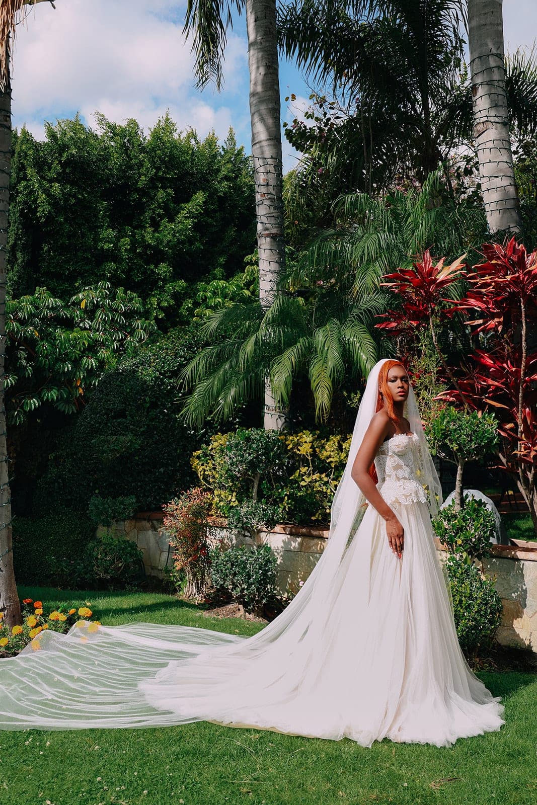 The Seraphine's honeycomb Italian tulle train