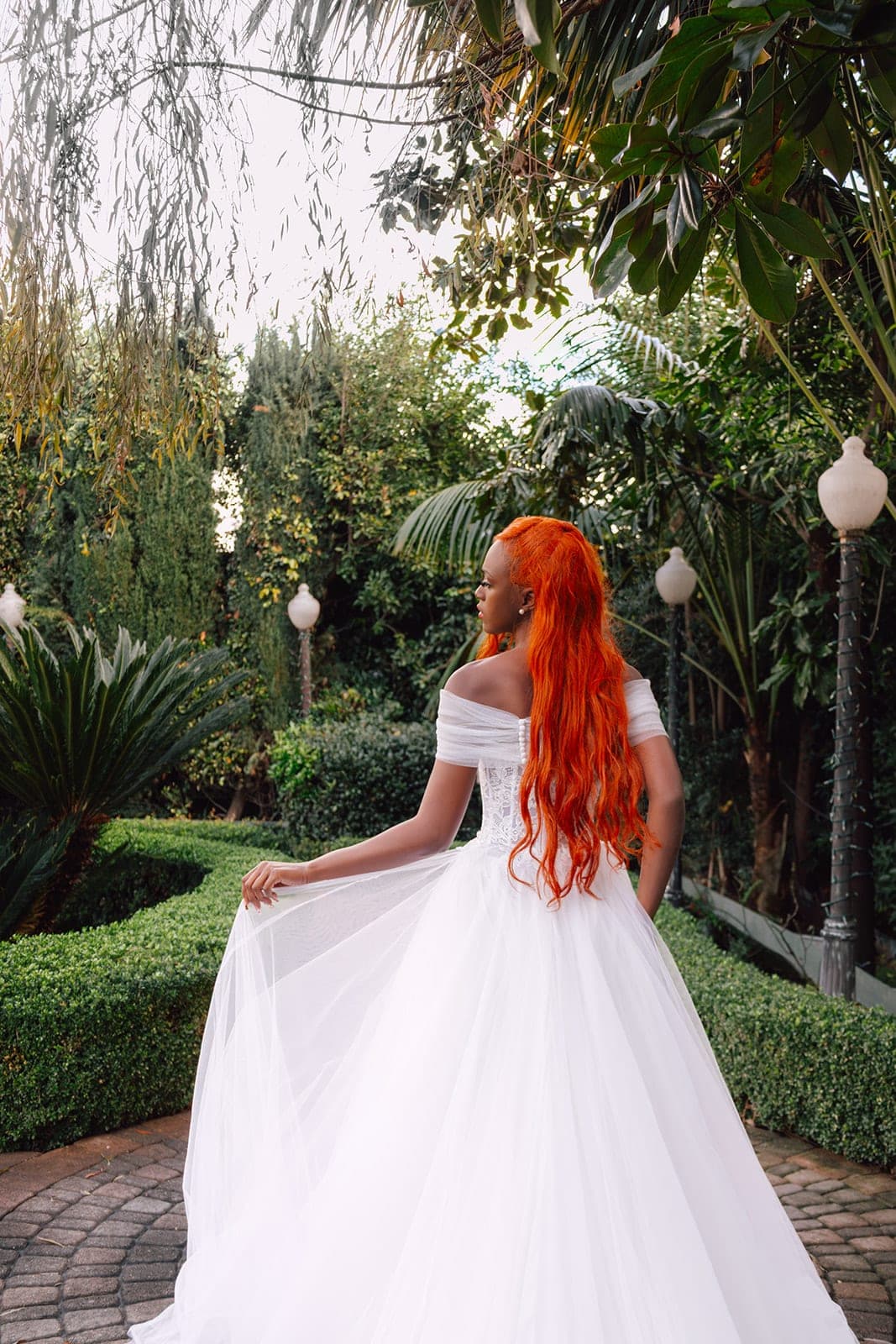 Back detail of the Valentina honeycomb tulle ballgown